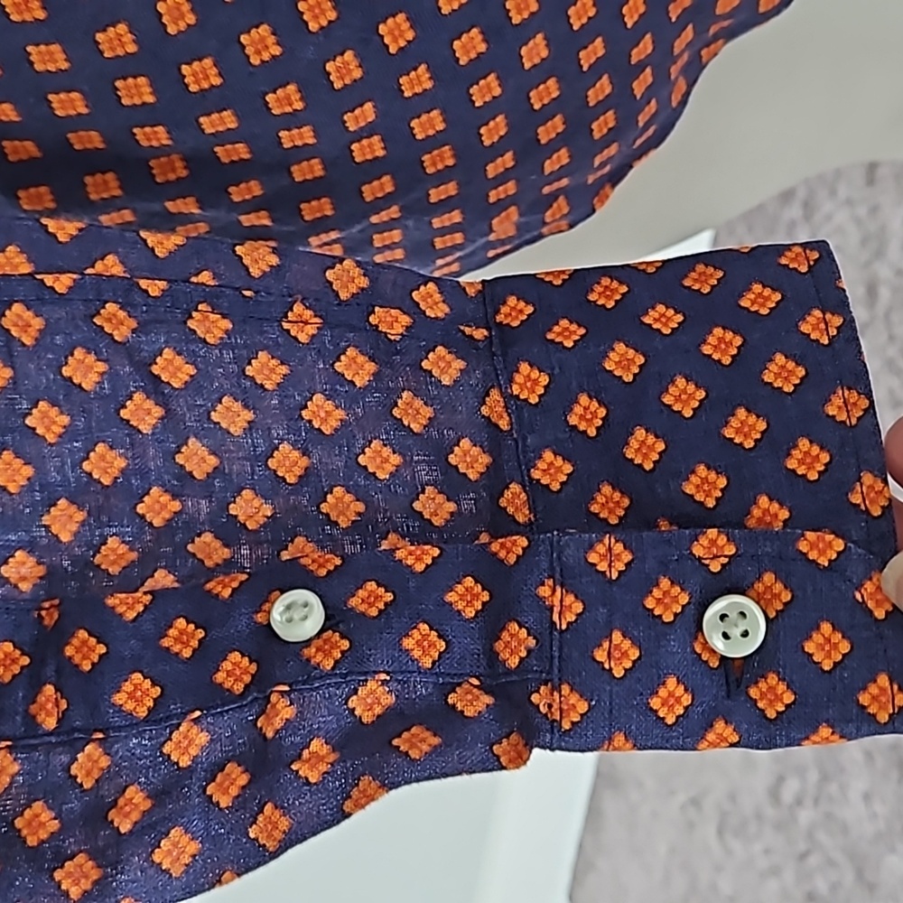 Ann Mashburn blue/orange diamond print collared top-XS - Picture 5 of 9